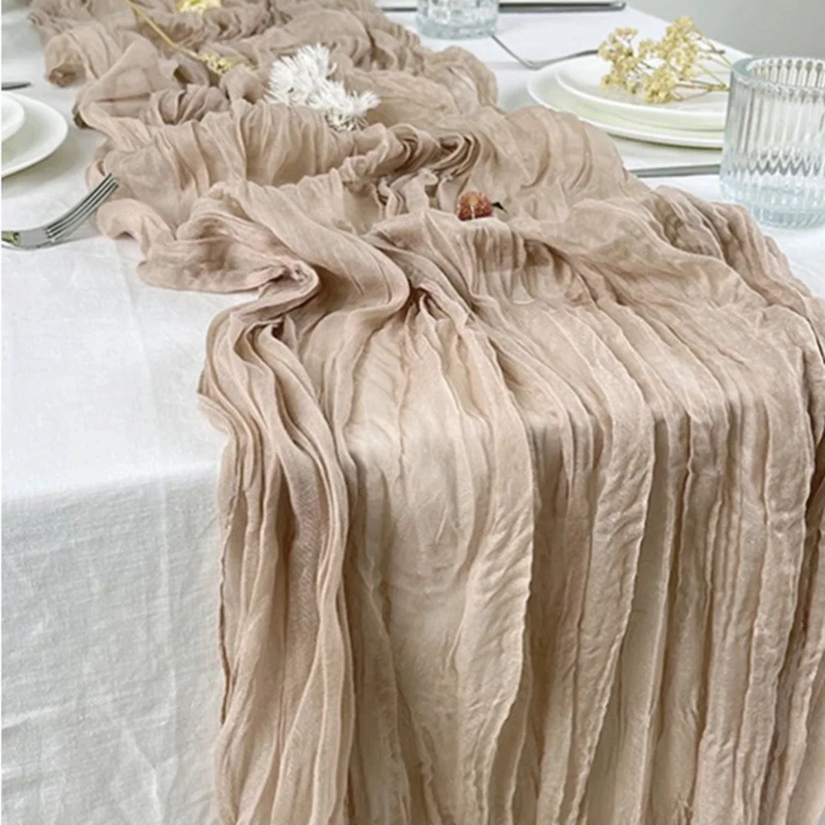 Semi-Sheer Gauze Table Runner Sage Cheesecloth Table Setting Dining  Vintage Wedding Decoration Banquets Arche
