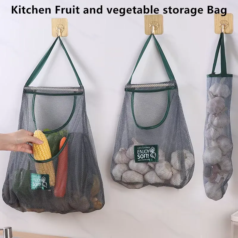 Reusable Storage Bags Kitchen Hanging Mesh Bag Home Fruit And Vegetable Storage Net Bag For Ginger Garlic Pota