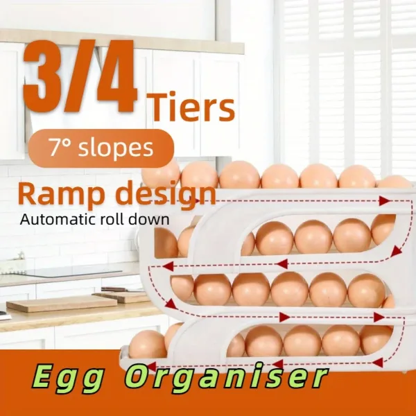 1Pc 3/4 Tier Home Automatic Rolling Egg Storage Box, Kitchen Refrigerator Side Door, Egg Preservation Rack,Eas