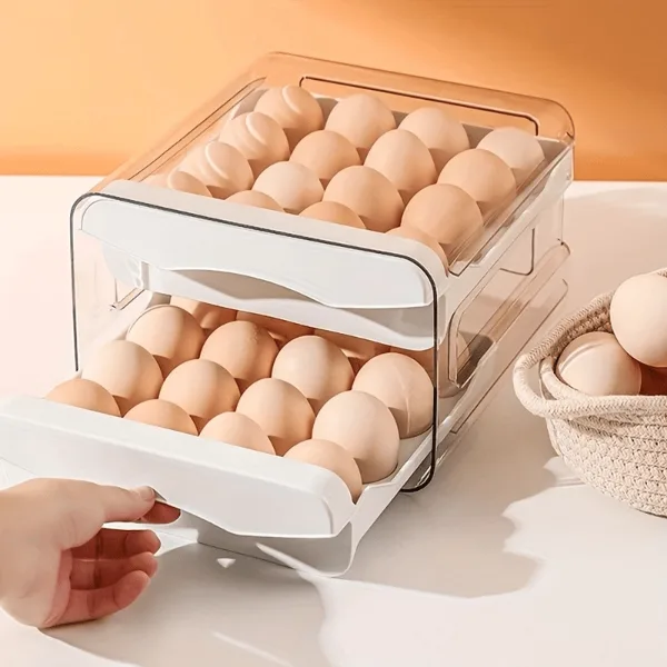 1pc Kitchen Egg Storage Box Refrigerator Fresh Plastic 2-Layer Drawer Type Large Capacity Storage Home Kitchen