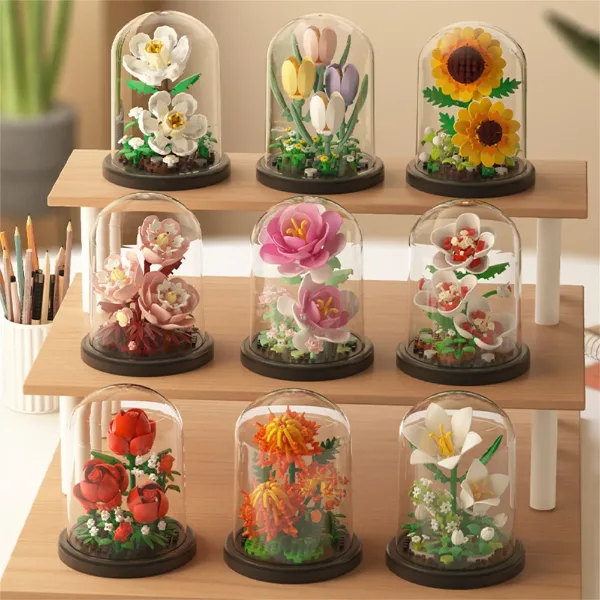 Eternal Flower Bouquet Bonsai Potted Plant Micro Building Blocks Model Home Decoration Puzzle Toys Kids Birthd