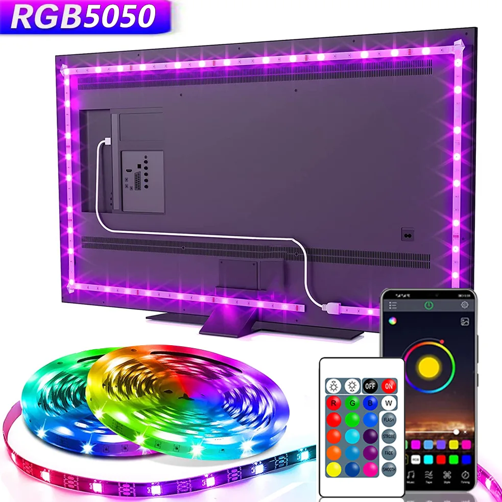 USB 5V LED Lights for TV with APP Control Flexible Ribbon Tape RGB5050 30leds/m TV LED Backlight Room Bedroom