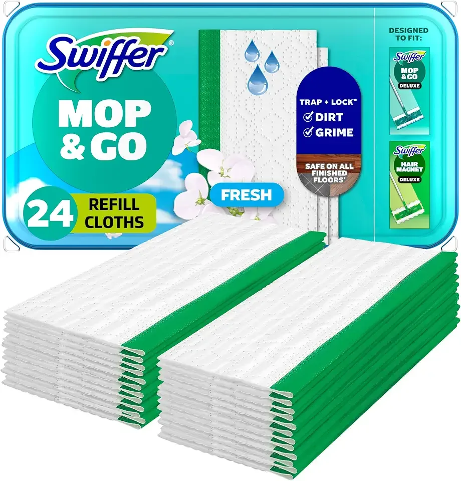Swiffer Sweep + Mop, Wet Pads Refill, Floor Cleaner for Dirt, Dust, Hair, Cleaning Cloths for Mopping Home, Ba