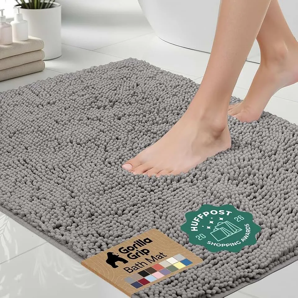 GORILLA GRIP Bath Rug Mat, Thick Soft Absorbent Chenille, Quick Dry Microfiber Mats, Rubber Backing, Machine W