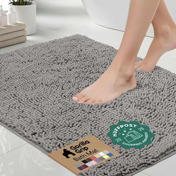 GORILLA GRIP Bath Rug Mat, Thick Soft Absorbent Chenille, Quick Dry Microfiber Mats, Rubber Backing, Machine W