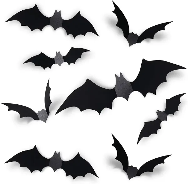 Coogam 60PCS Halloween Bats Decoration, 4 Different Sizes Realistic PVC Black 3D Scary Bat Sticker for Home De