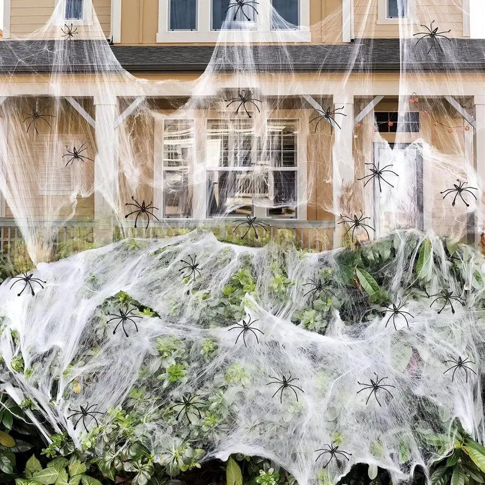 ZPISF 1400 sqft Halloween Spider Webs Decorations with 150 Extra Fake Spiders, Super Stretchy Cobwebs for Hall