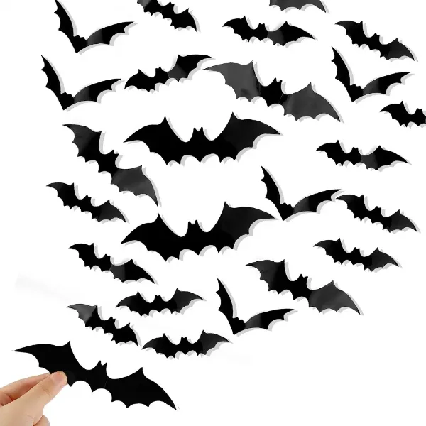 DIYASY Bats Wall Decor, 120 Pcs 3D Bat Halloween Decoration Stickers for Home Decor 4 Size Waterproof Black Sp
