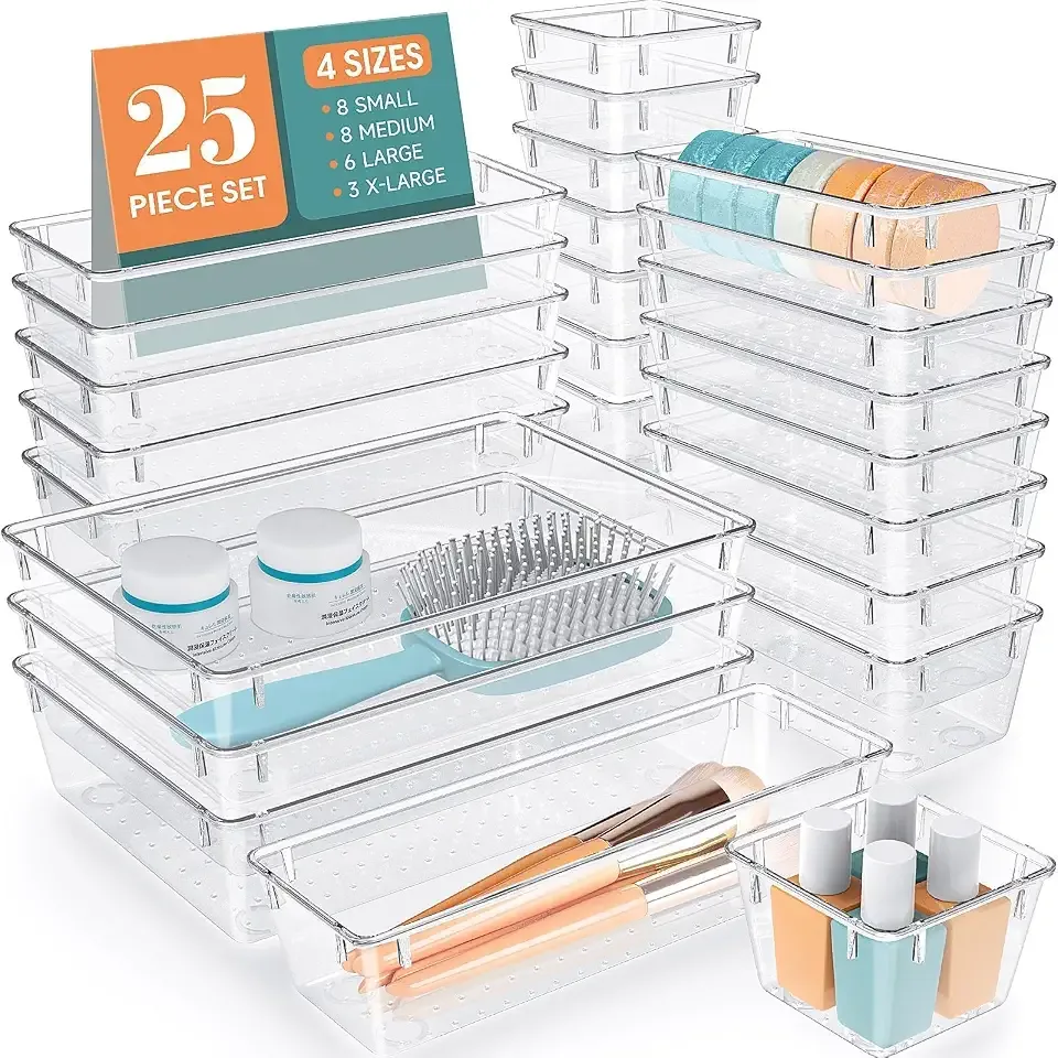 25 PCS Clear Plastic Drawer Organizer, Makeup Organizers and Storage Bins Global Recycled Standard