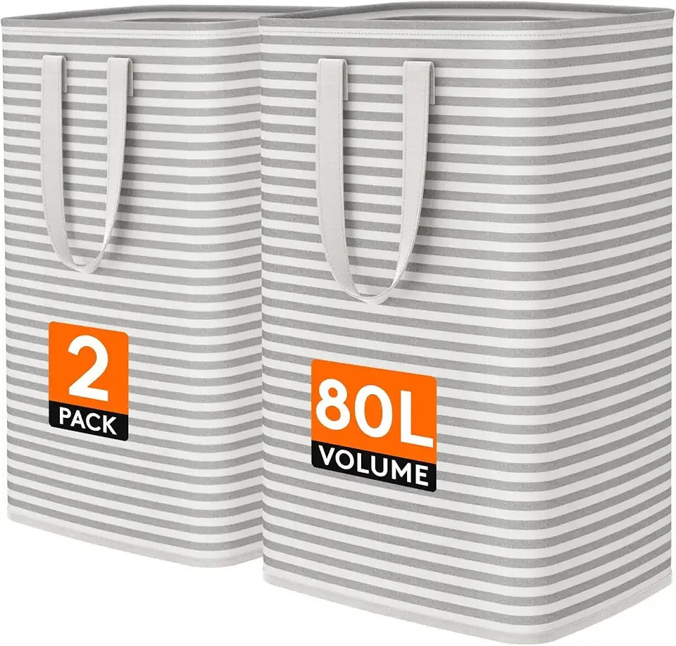 Lifewit 80L Large Laundry Baskets, Laundry Hampers Bags, 2 Pack, Grey Recycled Claim Standard 100