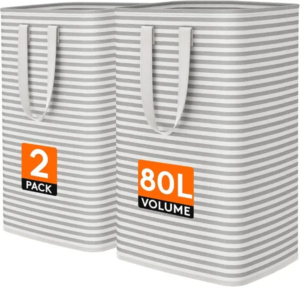 Lifewit 80L Large Laundry Baskets, Laundry Hampers Bags, 2 Pack, Grey Recycled Claim Standard 100