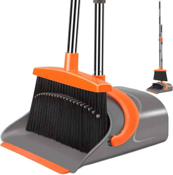 Ivandar Broom and Dustpan Set for Home, Broom and Dustpan Combo for Office, Long Handle Broom with Upright Sta