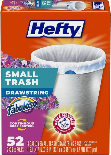 Hefty 4 Gallon Small Trash Bags, White, Fabuloso Lavender Scent, 52ct