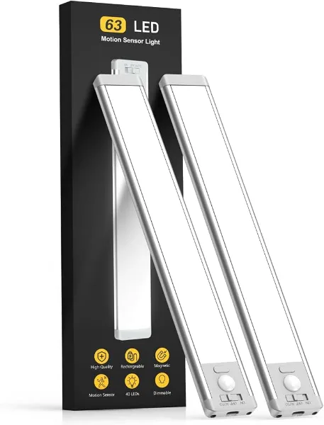 Under Cabinet Lighting, 14.7" Rechargeable Motion Sensor Light Indoor, 2 Pack Magnetic Dimmable Closet Li