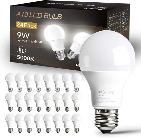 dalattin 24 Pack LED Bulbs Daylight White 5000K, 60 Watt Equivalent A19 Standard Bulbs, E26 Base, 800 LM, Effi